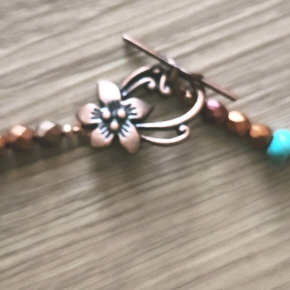 Southwest Beaded Necklace Earrings Set With Vtg Copper Pendant OOAK Handmade 23" - Picture 9 of 11